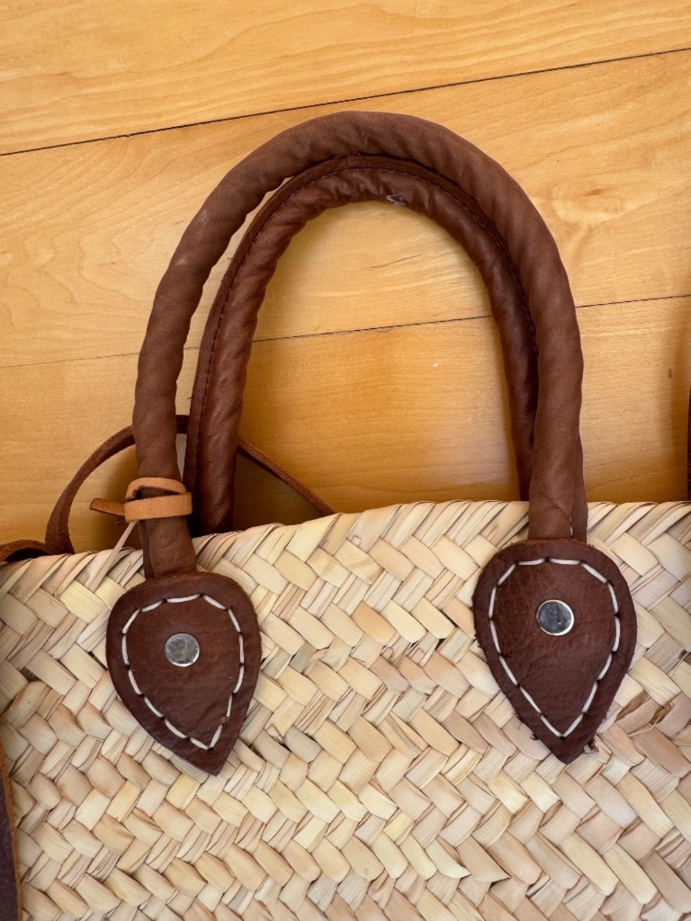 NWOT Raffia Tote/Backpack with Leather Straps by French Bags - Picture 7 of 10